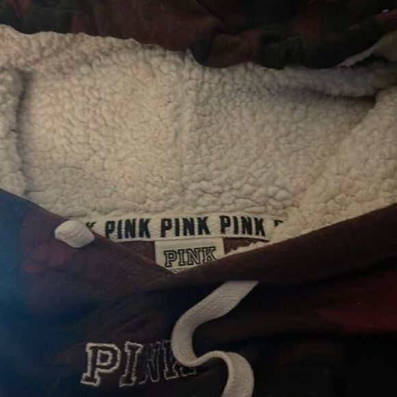 Pink Vs camouflage red bling sequin Sherpa Hoodie hooded sweatshirt jacket Large - Picture 5 of 7